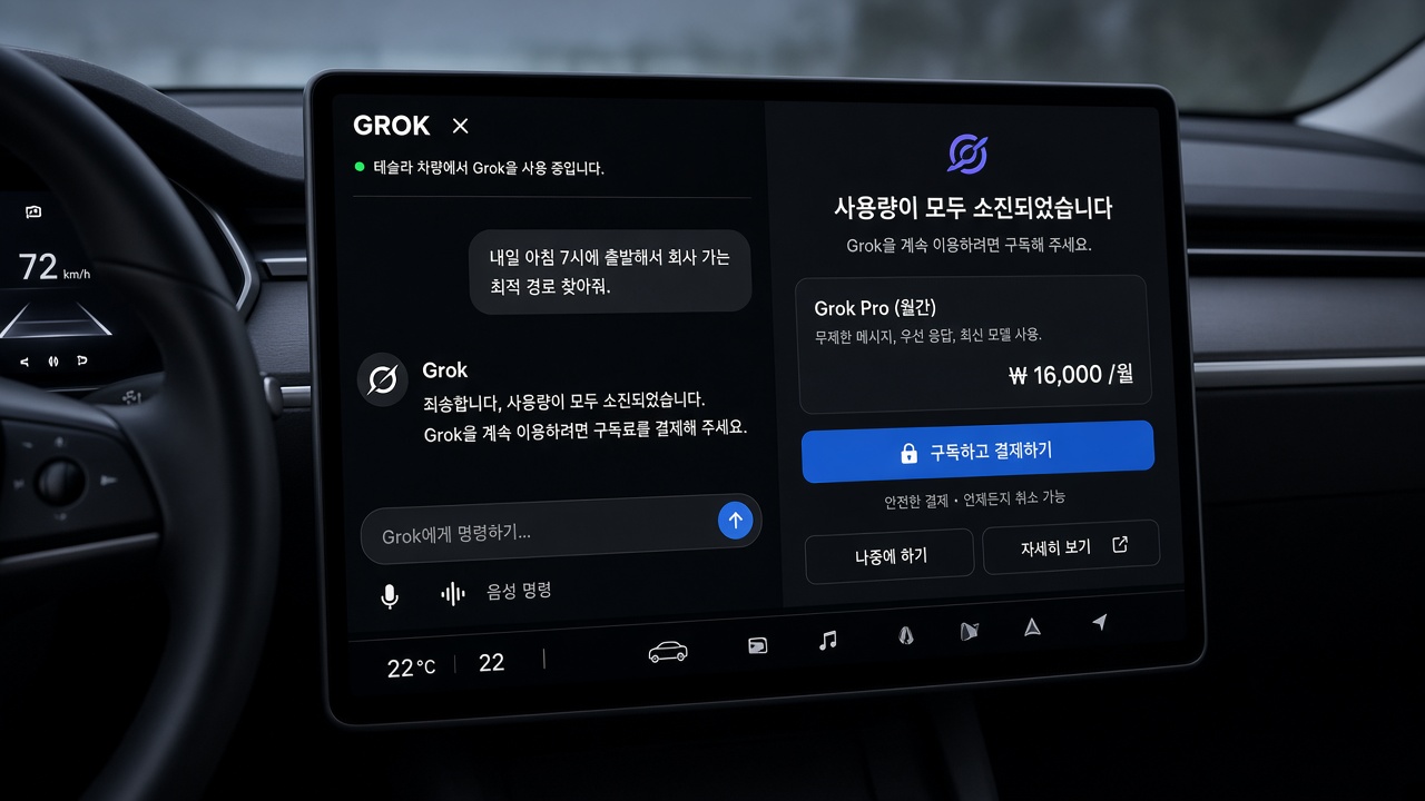 드디어 한국 테슬라에 탑재된 AI 그록, 월 사용제한은 얼마나? 구독료는 얼마일까?